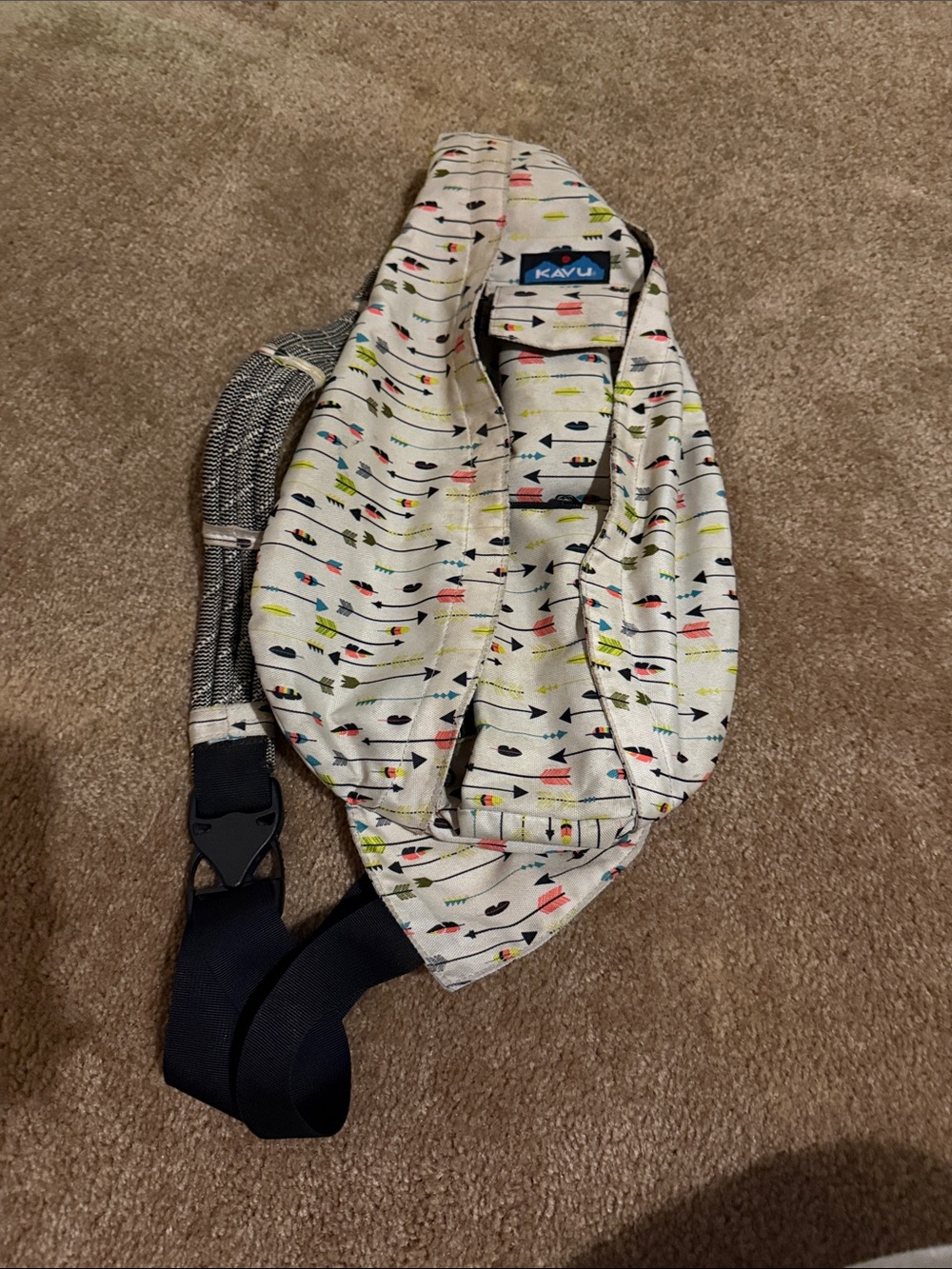 Kavu Cream Sling Bag with Multicolor Arrow Accents